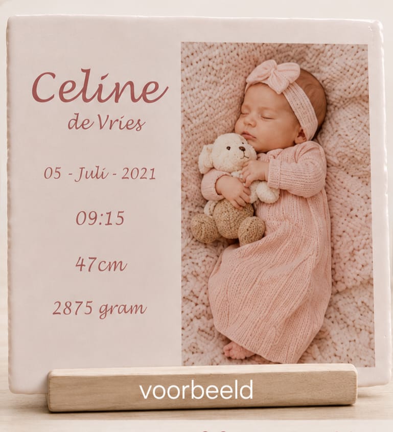 Ontwerp zelf jouw geboortetegeltje - wit (13x13cm)